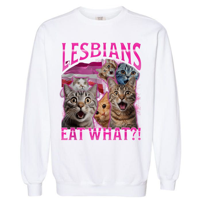 Lesbians Eat What Funny Offensive Cat Bootleg Sarcastic Garment-Dyed Sweatshirt