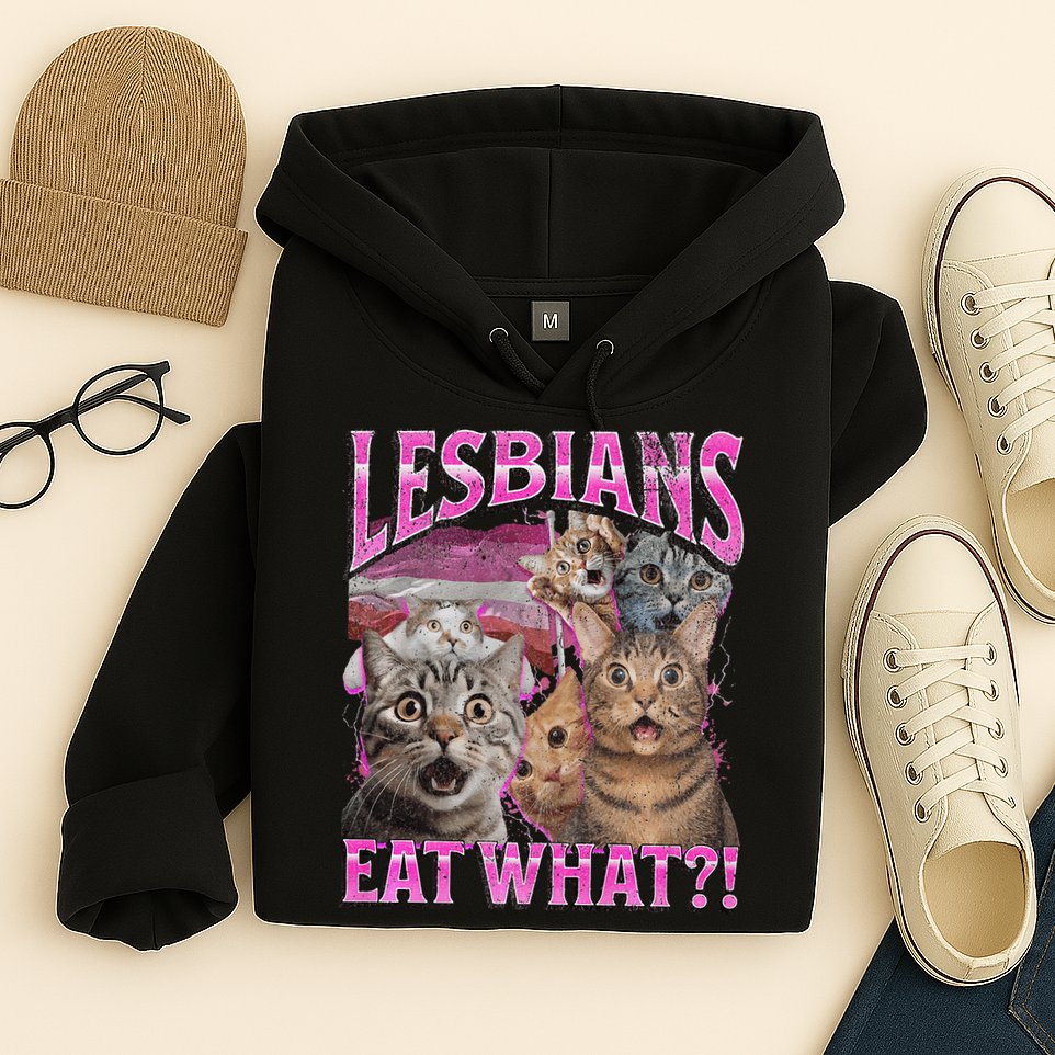 Lesbians Eat What! Funny Cat Lgbtq Pun Bootleg Gift Hoodie