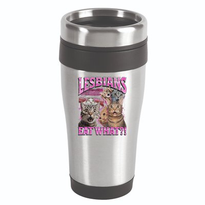 Lesbians Eat What! Funny Cat Lgbtq Pun Bootleg Gift 16oz Travel Tumbler