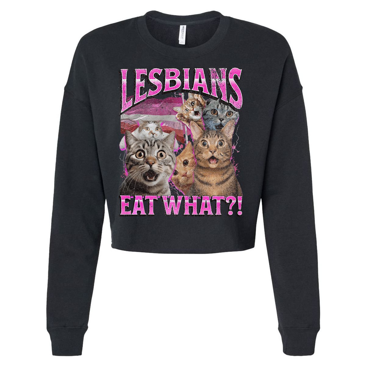 Lesbians Eat What! Funny Cat Lgbtq Pun Bootleg Gift Cropped Pullover Crew