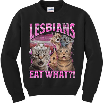 Lesbians Eat What! Funny Cat Lgbtq Pun Bootleg Gift Kids Sweatshirt