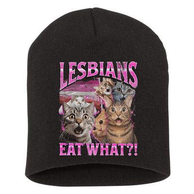 Lesbians Eat What! Funny Cat Lgbtq Pun Bootleg Gift Short Acrylic Beanie