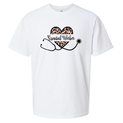 Love Essential Worker Life Leopard Heart Stethoscope Nurse Great Gift Sueded Cloud Jersey T-Shirt