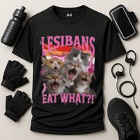 Lesbians Eat What Funny Offensive Cat Unhinged 90s Meme Cooling Performance Crew T-Shirt