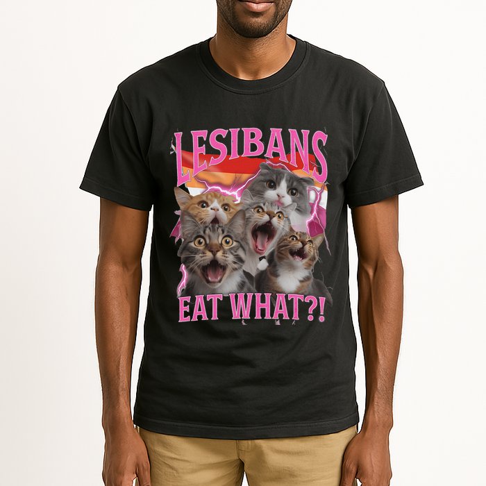 Lesbians Eat What Funny Offensive Cat Unhinged 90s Meme Tall T-Shirt