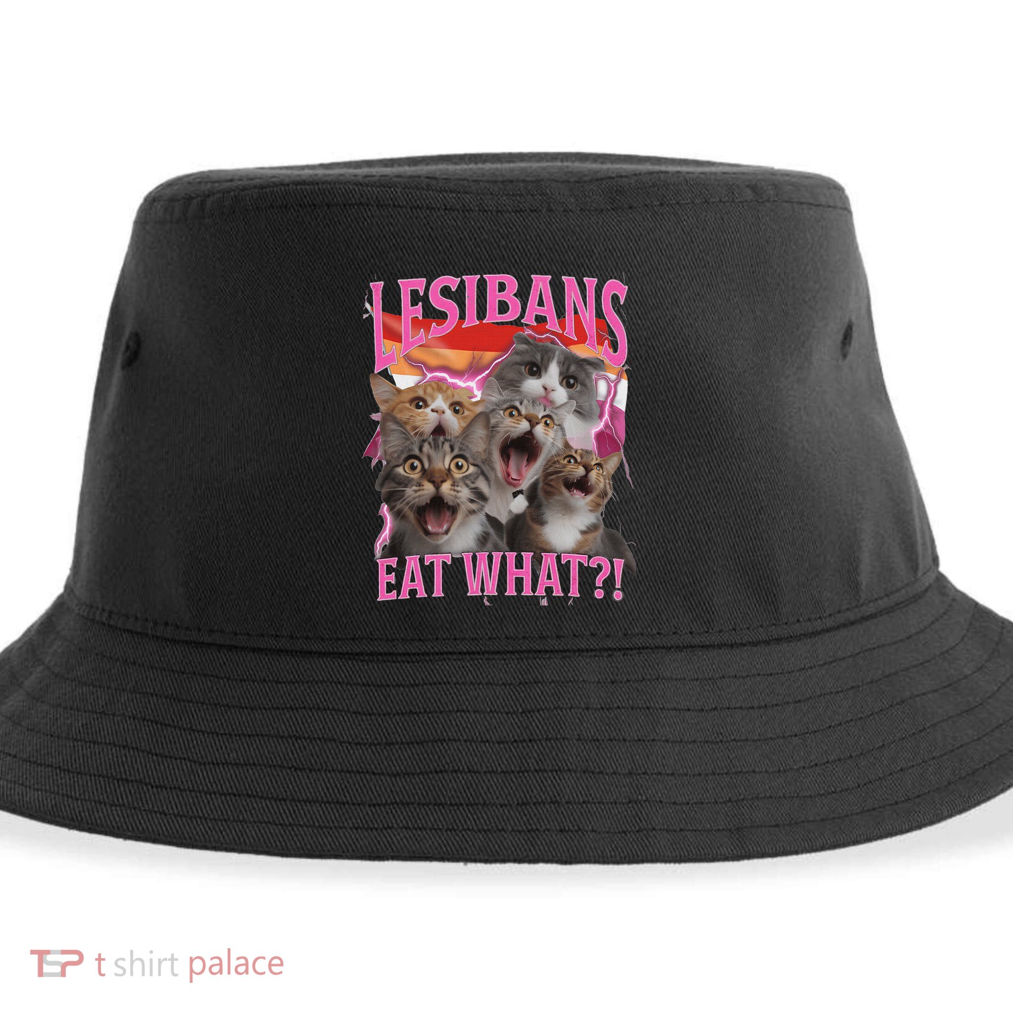 Lesbians Eat What Funny Offensive Cat Unhinged 90s Meme Sustainable Bucket Hat