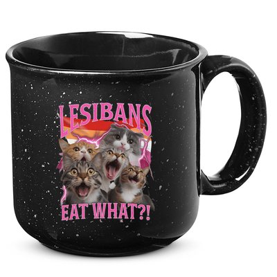 Lesbians Eat What Funny Offensive Cat Unhinged 90s Meme 15oz Campfire Ceramic Mug