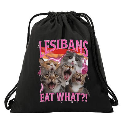 Lesbians Eat What Funny Offensive Cat Unhinged 90s Meme Drawstring Bag