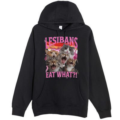 Lesbians Eat What Funny Offensive Cat Unhinged 90s Meme Premium Pullover Hoodie
