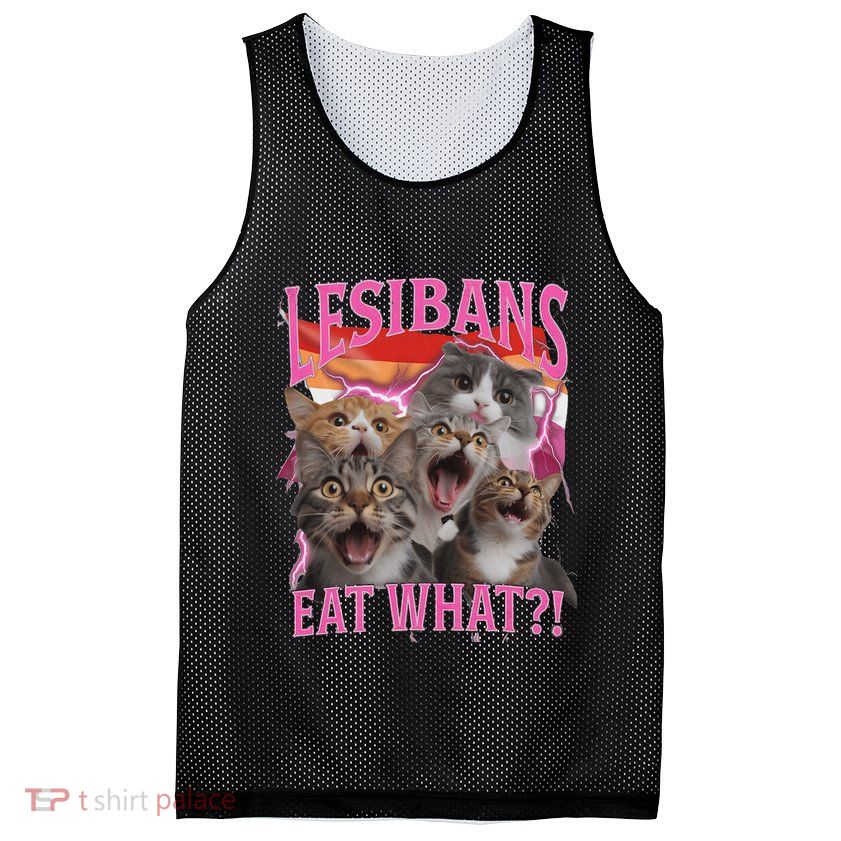 Lesbians Eat What Funny Offensive Cat Unhinged 90s Meme Mesh Reversible Basketball Jersey Tank