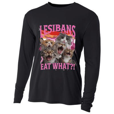 Lesbians Eat What Funny Offensive Cat Unhinged 90s Meme Cooling Performance Long Sleeve Crew