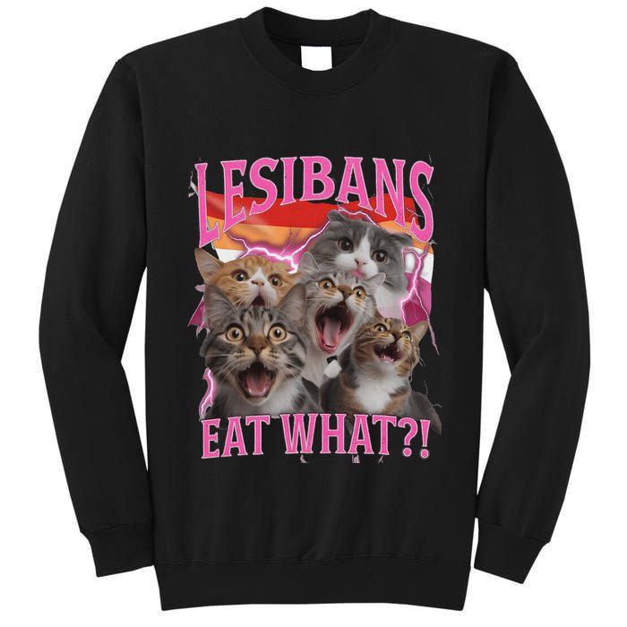 Lesbians Eat What Funny Offensive Cat Unhinged 90s Meme Tall Sweatshirt