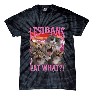 Lesbians Eat What Funny Offensive Cat Unhinged 90s Meme Tie-Dye T-Shirt