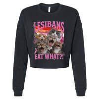 Lesbians Eat What Funny Offensive Cat Unhinged 90s Meme Cropped Pullover Crew