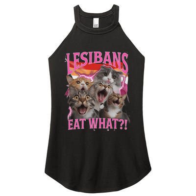 Lesbians Eat What Funny Offensive Cat Unhinged 90s Meme Women's Perfect Tri Rocker Tank