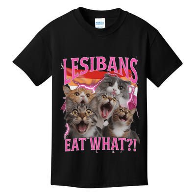 Lesbians Eat What Funny Offensive Cat Unhinged 90s Meme Kids T-Shirt