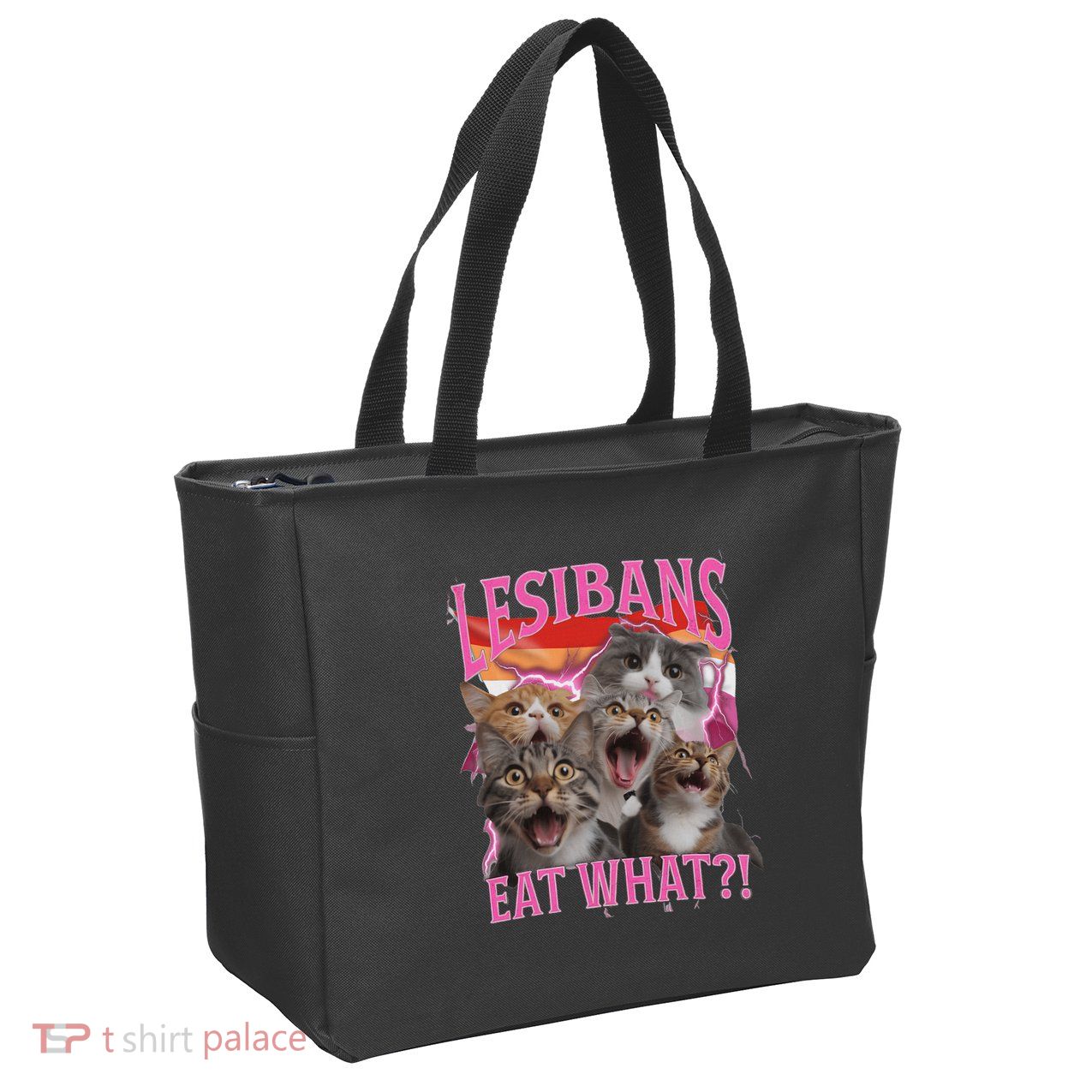 Lesbians Eat What Funny Offensive Cat Unhinged 90s Meme Zip Tote Bag