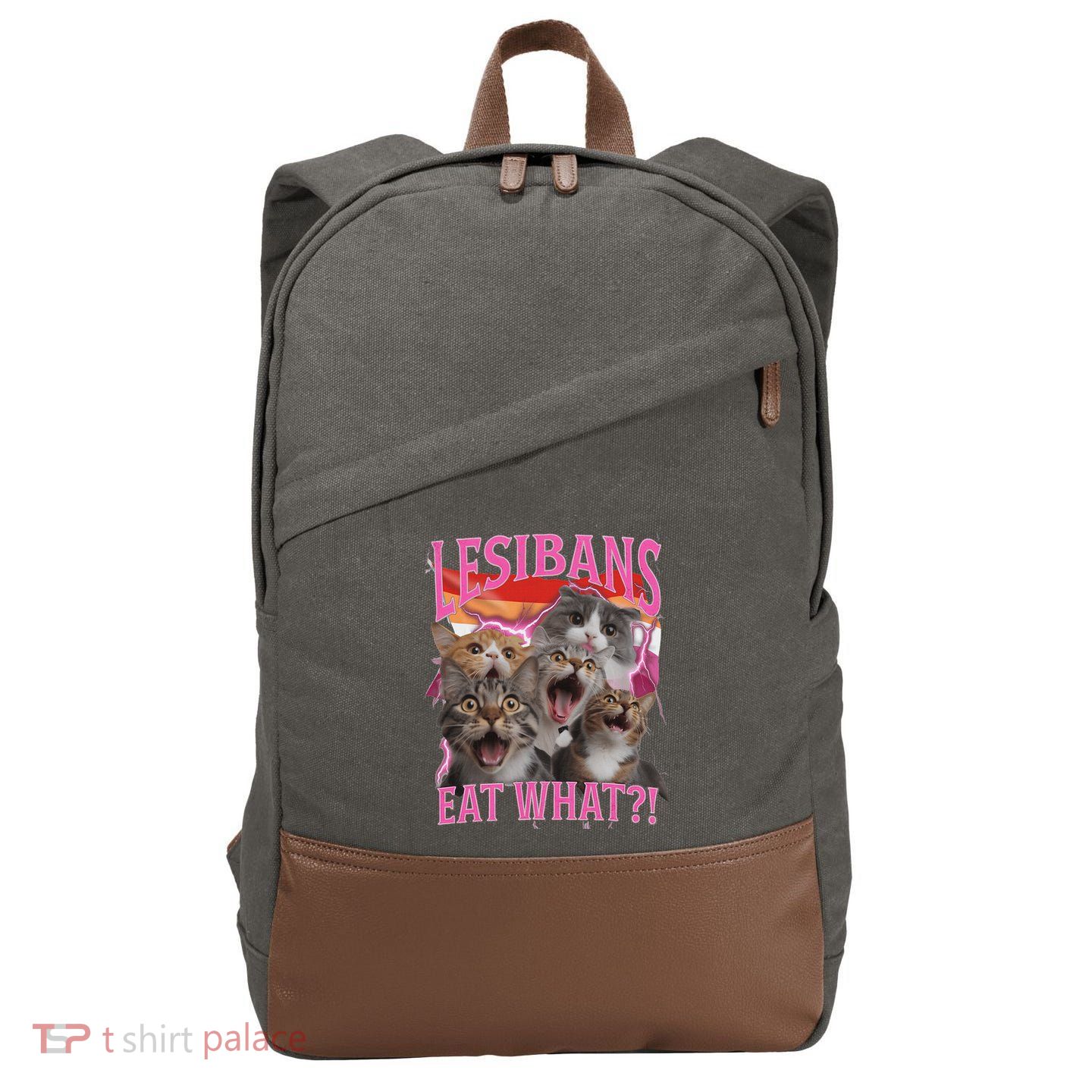 Lesbians Eat What Funny Offensive Cat Unhinged 90s Meme Cotton Canvas Backpack