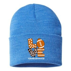 Love Football American Mom Life Player With Leopard Print Gift Sustainable Knit Beanie