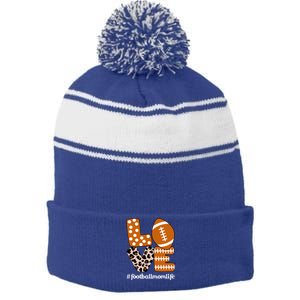 Love Football American Mom Life Player With Leopard Print Gift Stripe Pom Pom Beanie