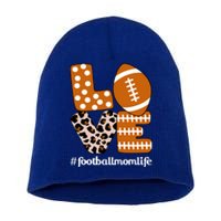 Love Football American Mom Life Player With Leopard Print Gift Short Acrylic Beanie