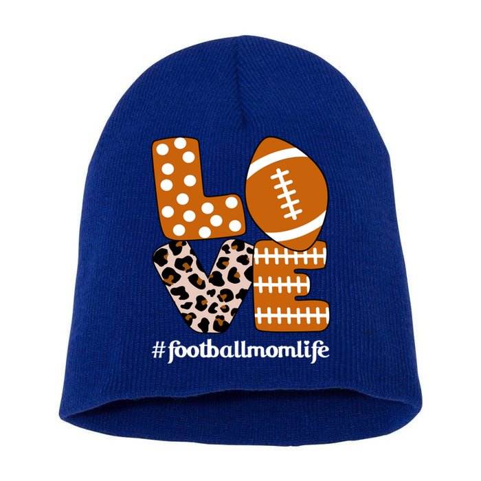 Love Football American Mom Life Player With Leopard Print Gift Short Acrylic Beanie