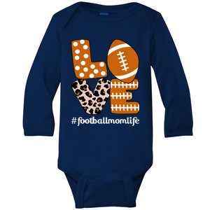 Love Football American Mom Life Player With Leopard Print Gift Baby Long Sleeve Bodysuit