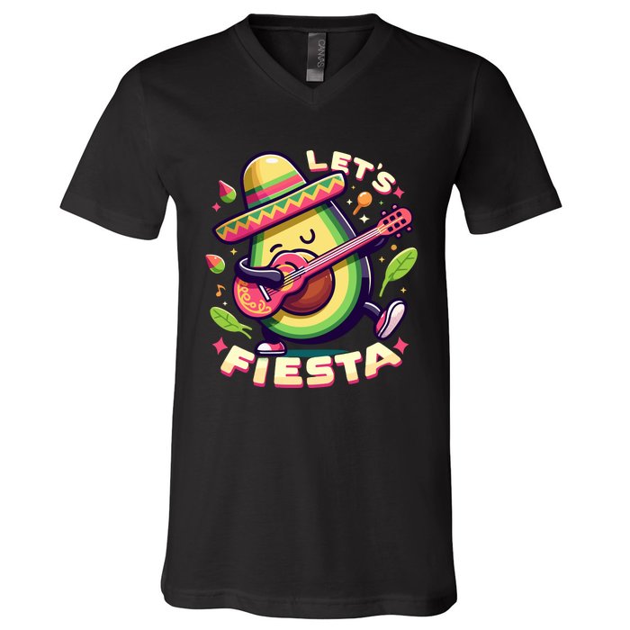 Lets Fiesta Avocado Funny Cinco De Mayo Party V-Neck T-Shirt