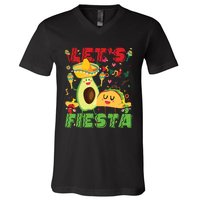 Lets Fiesta Avocado And Tacos Cinco De Mayo Mexican Party V-Neck T-Shirt