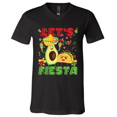 Lets Fiesta Avocado And Tacos Cinco De Mayo Mexican Party V-Neck T-Shirt