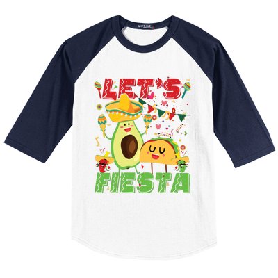 Lets Fiesta Avocado And Tacos Cinco De Mayo Mexican Party Baseball Sleeve Shirt