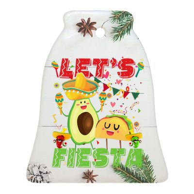 LetS Fiesta Avocado And Tacos Cinco De Mayo Mexican Party Ceramic Bell Ornament