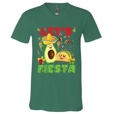 Let's Fiesta Avocado And Tacos Cinco De Mayo Mexican Party V-Neck T-Shirt