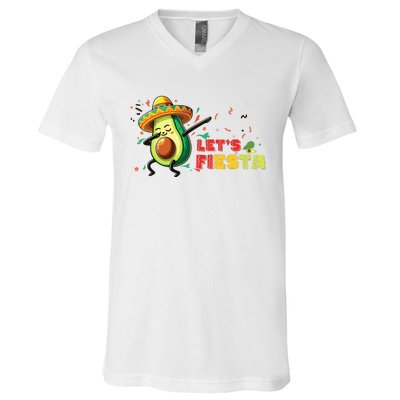 Lets Fiesta Avocado Dabbing Cinco De Mayo Women V-Neck T-Shirt