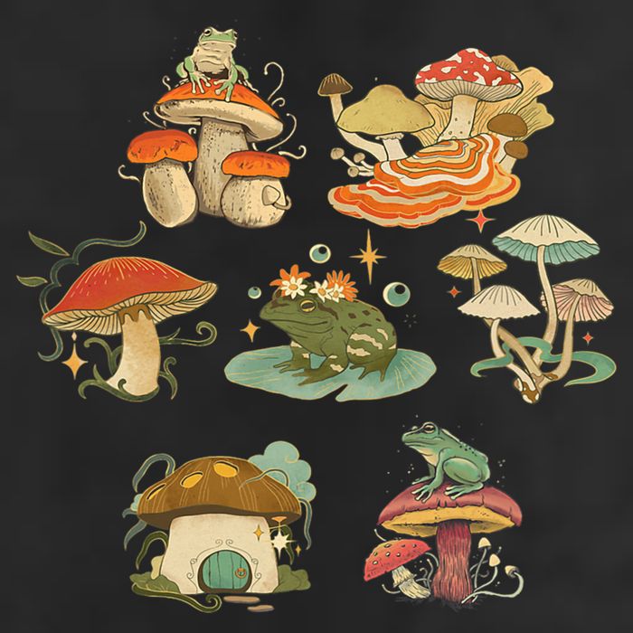 Lovely Frog And Mushroom 7 Panel Mesh Trucker Snapback Hat