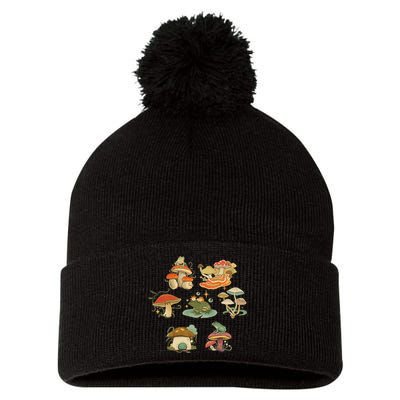 Lovely Frog And Mushroom Pom Pom 12in Knit Beanie