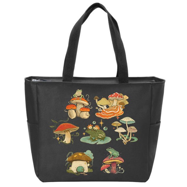 Lovely Frog And Mushroom Zip Tote Bag