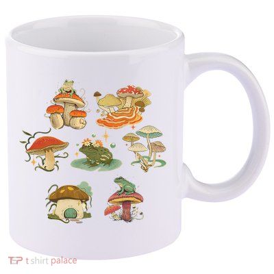 Lovely Frog And Mushroom 11oz C Handle Ceramic Mug