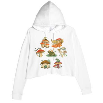 Lovely Frog And Mushroom Crop Fleece Hoodie