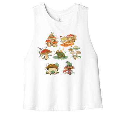 Lovely Frog And Mushroom Women's Racerback Cropped Tank