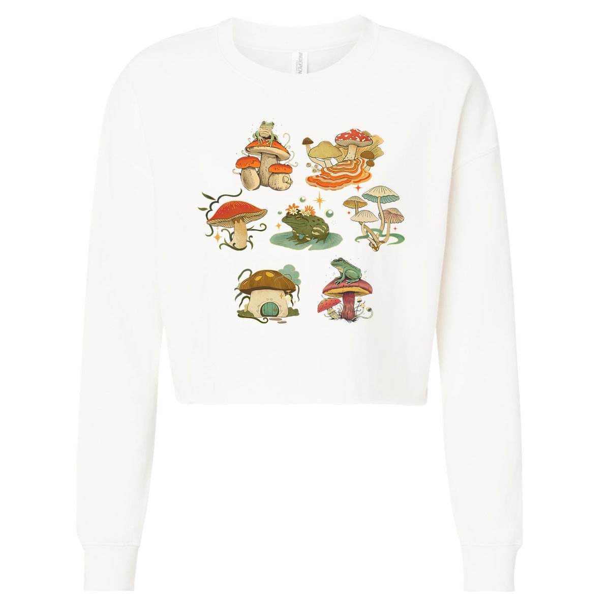 Lovely Frog And Mushroom Cropped Pullover Crew