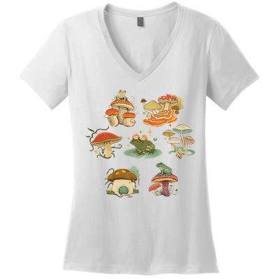 Lovely Frog And Mushroom Women's V-Neck T-Shirt