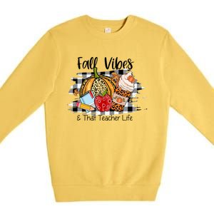 Leopard Fall Autumn Vibes Thankful Teacher Life Thanksgiving Gift Premium Crewneck Sweatshirt