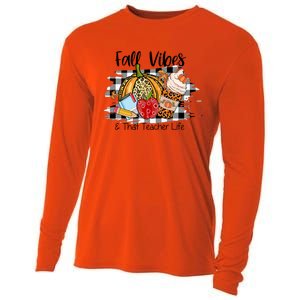 Leopard Fall Autumn Vibes Thankful Teacher Life Thanksgiving Gift Cooling Performance Long Sleeve Crew