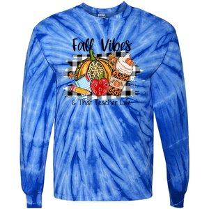 Leopard Fall Autumn Vibes Thankful Teacher Life Thanksgiving Gift Tie-Dye Long Sleeve Shirt