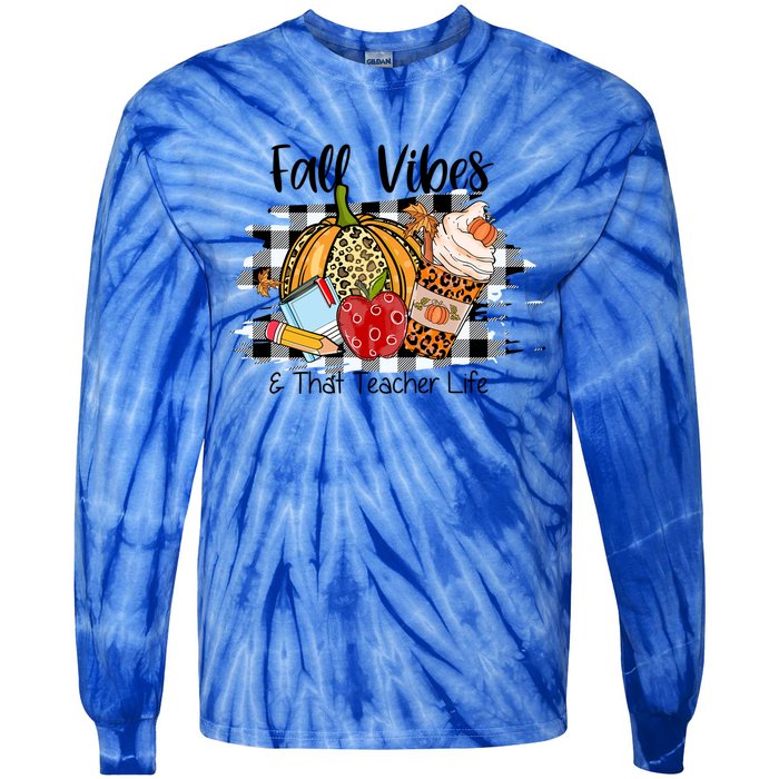 Leopard Fall Autumn Vibes Thankful Teacher Life Thanksgiving Gift Tie-Dye Long Sleeve Shirt