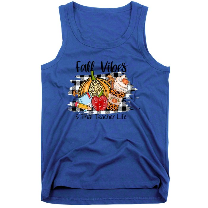 Leopard Fall Autumn Vibes Thankful Teacher Life Thanksgiving Gift Tank Top