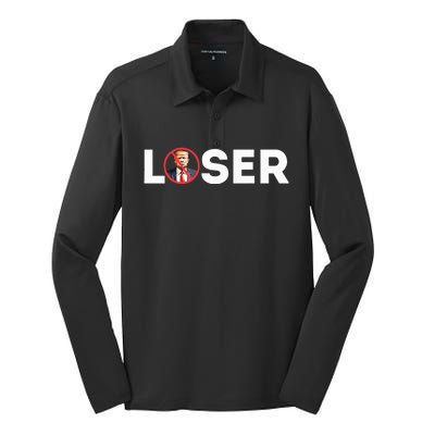 Loser Funny Anti Trump 2024 Loser Not Again Kamala Harris Silk Touch Performance Long Sleeve Polo