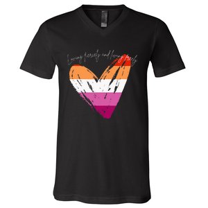 Loving Fiercely And Living Freely V-Neck T-Shirt