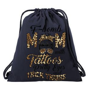 Leopard F Bomb Mom Pretty Eyes Messy Bun Mother's Day Drawstring Bag